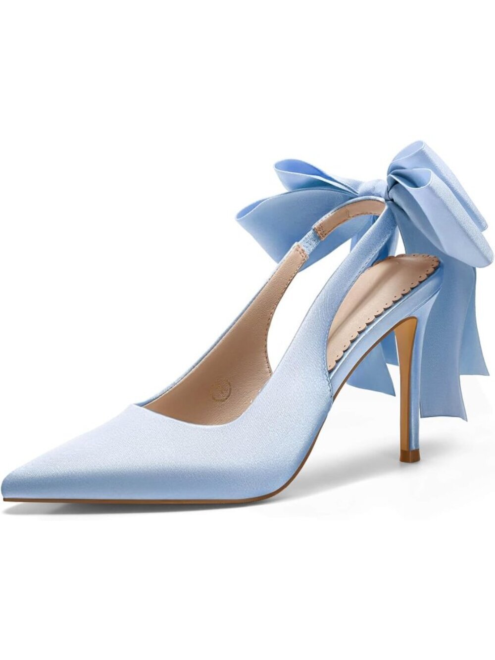 Women's Blue Slingback High Heels with Bow Closed Pointed Toe Dress Shoes